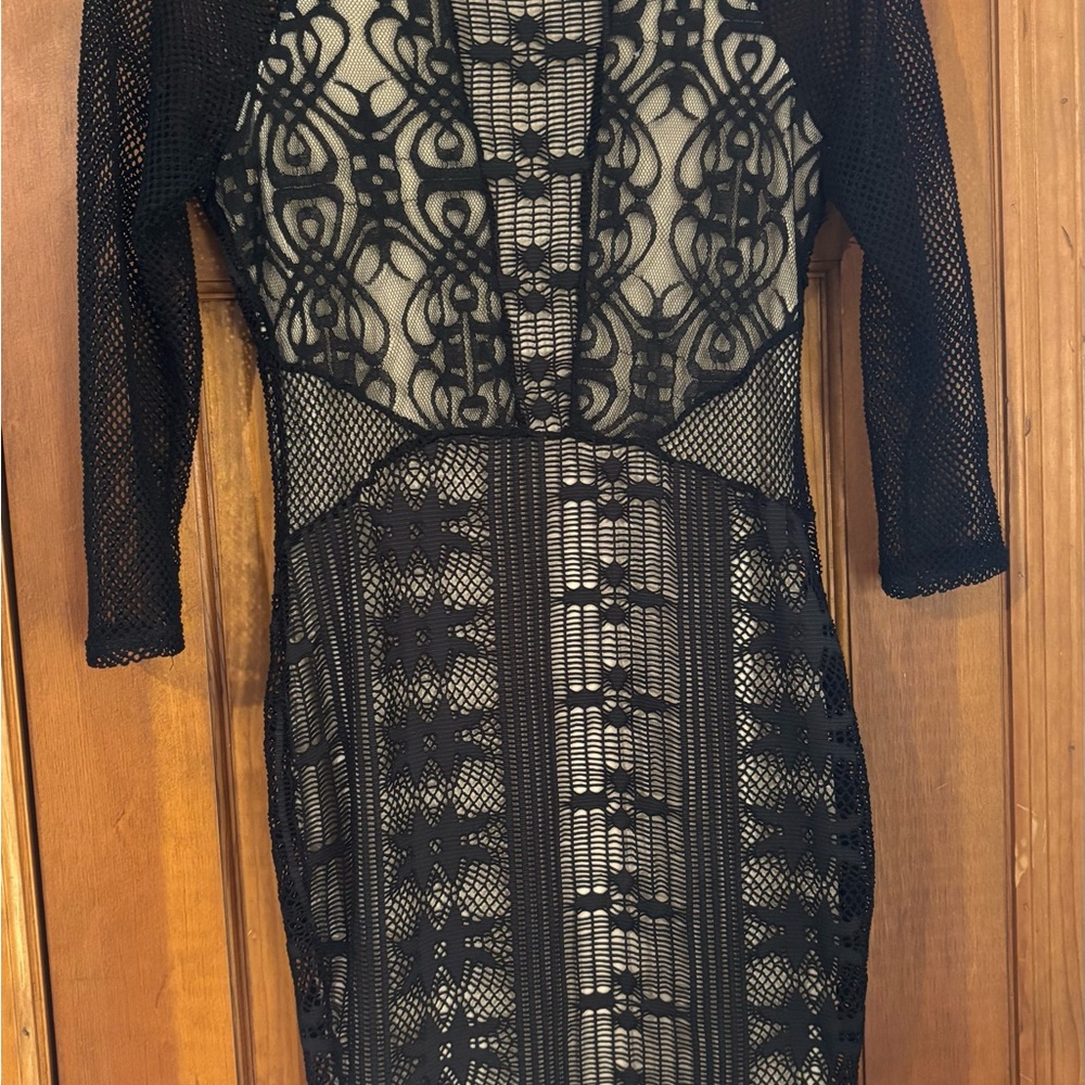 Source Unknown Black Lace Long Sleeve Sheath Dress